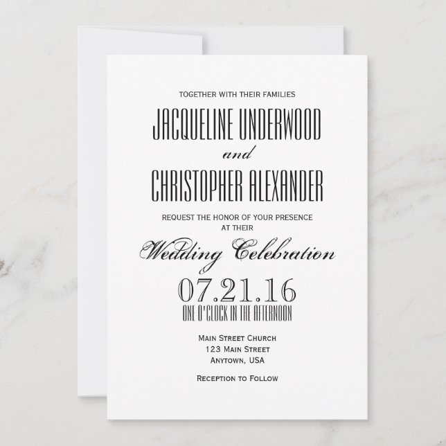 Faire-part de mariage de texte moderne uniquement (Devant)