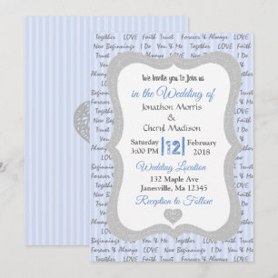 Faire-part de mariage de texte romantique bleu et 