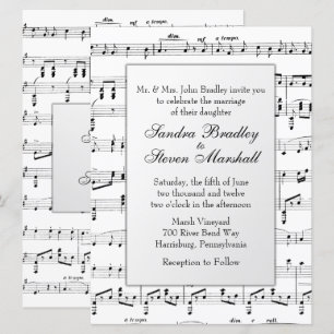 Faire-part de mariage de thème de musique en feuil