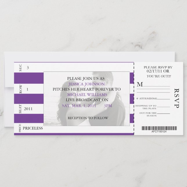 Faire-part de mariage de ticket d'événement (Devant)