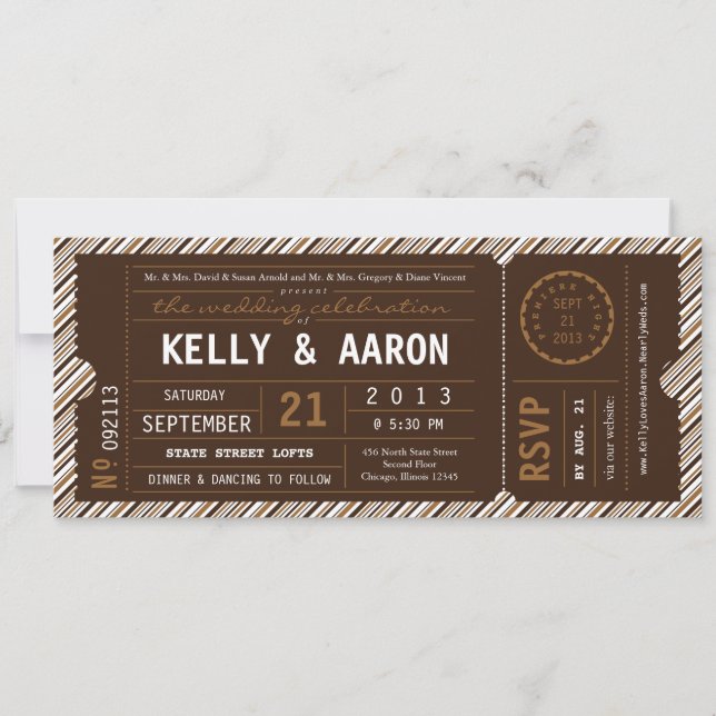Faire-part de mariage de ticket VIP Vintage (Devant)