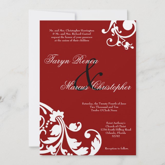 faire-part de mariage de toile floral du rouge 5x7 (Devant)