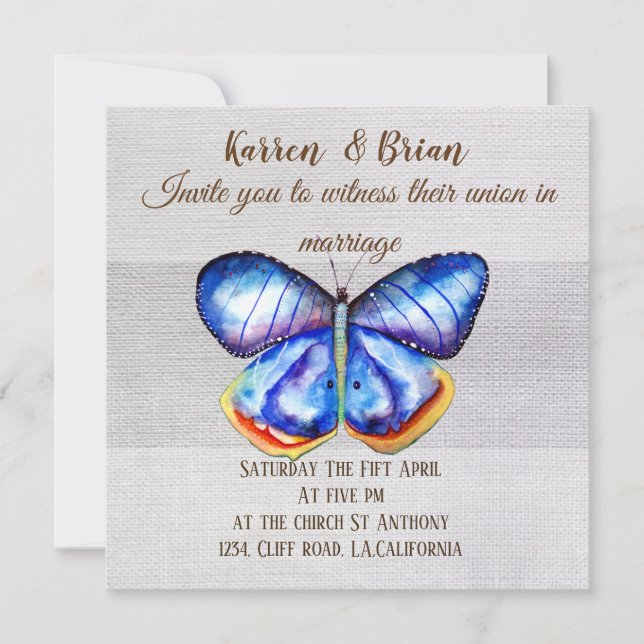 Faire-part de mariage de toile papillon (Devant)