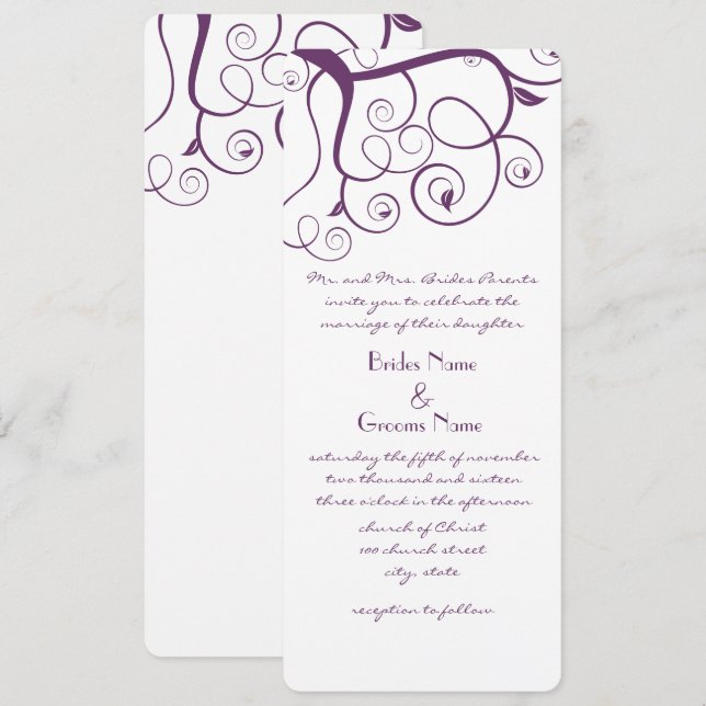 Faire-part de mariage de tourbillons de prune viol (Devant / Derrière)