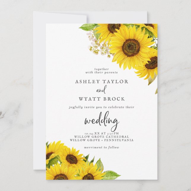 Faire-part de mariage de tournesol (Devant)