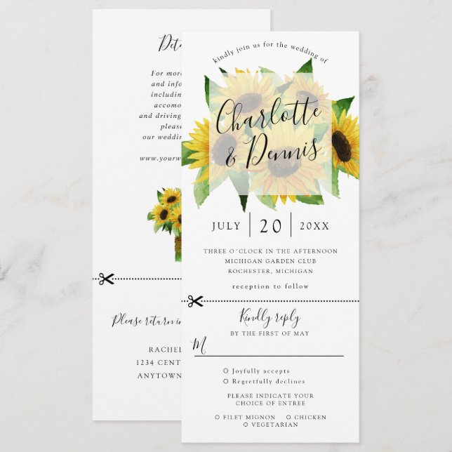 Faire-part de mariage de tournesol avec rsvp attac (Devant / Derrière)