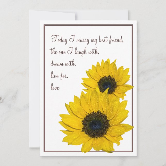 Faire-part de mariage de tournesol blanc Brown jau (Devant)