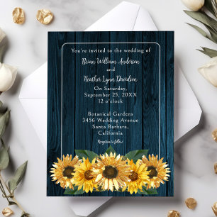 Faire-part de mariage de tournesol bleu rustique