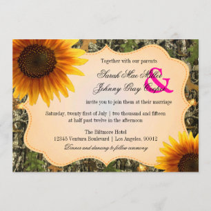 Faire-part de mariage de tournesol de Camo et d'Or