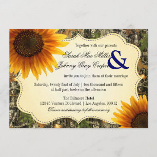 Faire-part de mariage de tournesol de Camo et d'Or