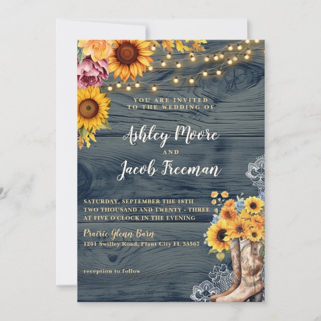 Faire-part de mariage de tournesol en bois de gran (Devant)