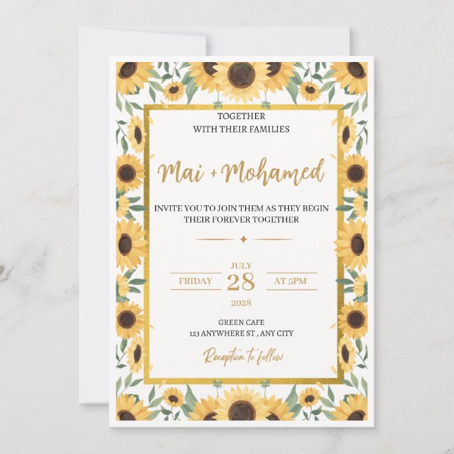 Faire-part de mariage de tournesol - Flore d'été r (Devant)