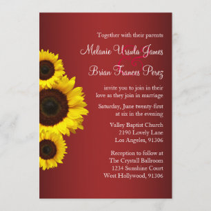 Faire-part de mariage de tournesol rouge et jaune