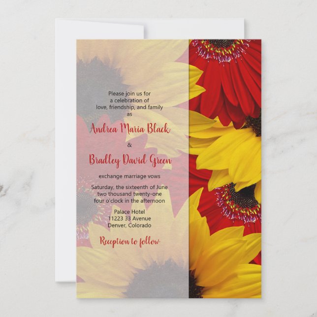 Faire-part de mariage de tournesol rouge Gerbera D (Devant)