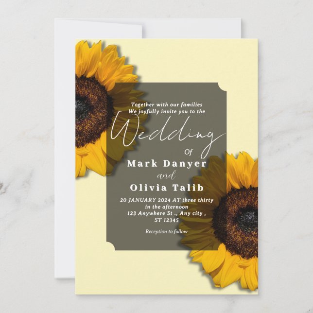Faire-part de mariage de tournesol rustique (Devant)