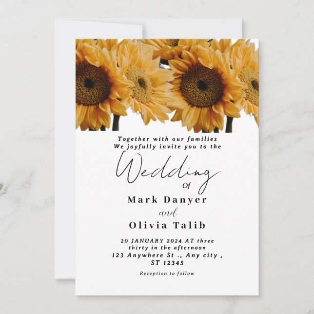 Faire-part de mariage de tournesol rustique (Devant)