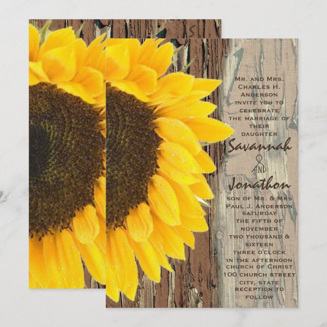 Faire-part de mariage de tournesol rustique (Devant / Derrière)