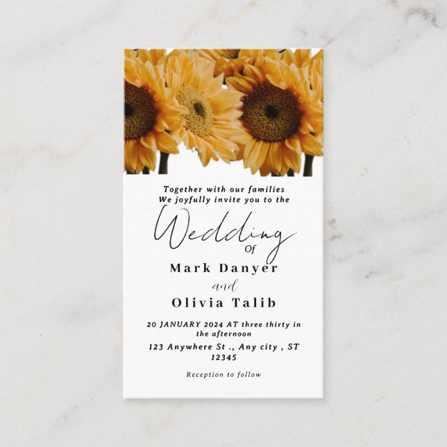 Faire-part de mariage de tournesol rustique (Devant)