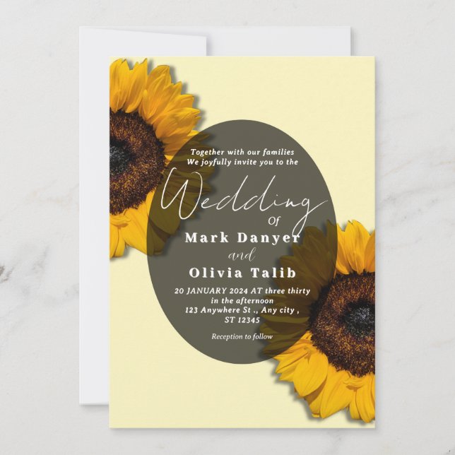 Faire-part de mariage de tournesol rustique (Devant)
