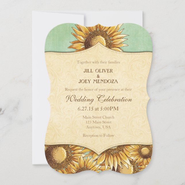 Faire-part de mariage de tournesol rustique vert à (Devant)