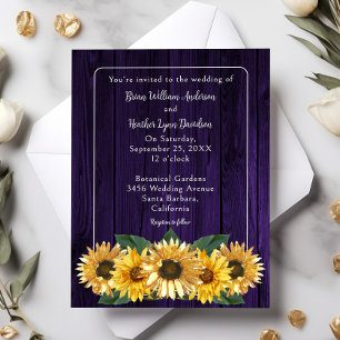 Faire-part de mariage de tournesol violet rustique