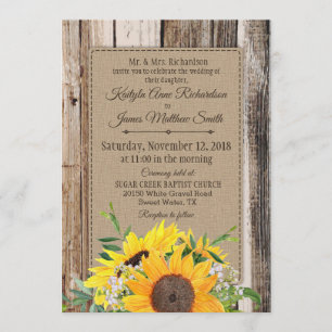 Faire-part de mariage de tournesols rustiques