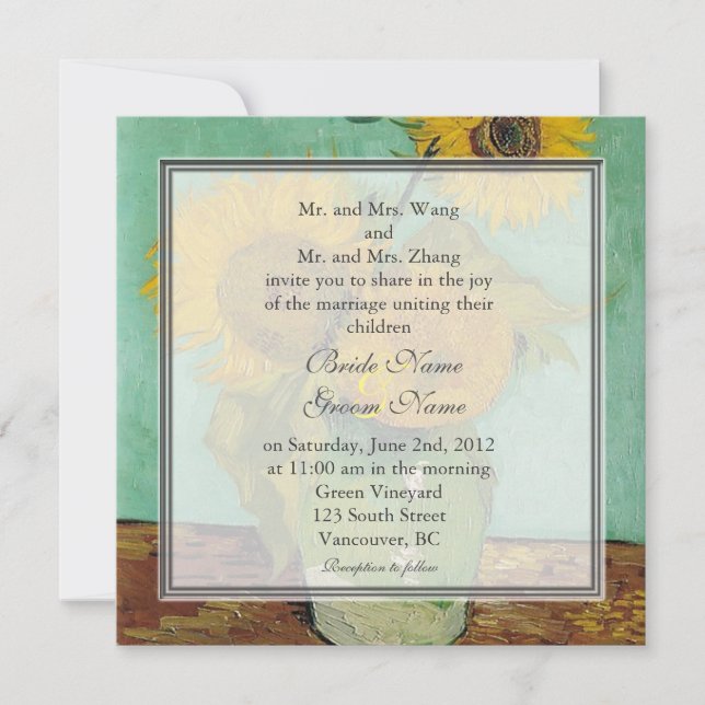 Faire-part de mariage de tournesols Van Gogh (Devant)