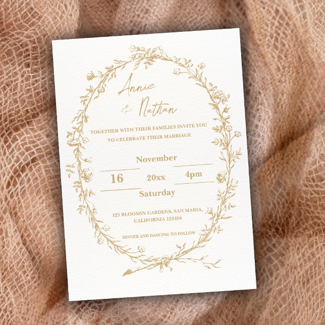 Faire-part de mariage de trame complexe Or Ornate (Ornate Gold Intricate Frame Wedding Invitation)