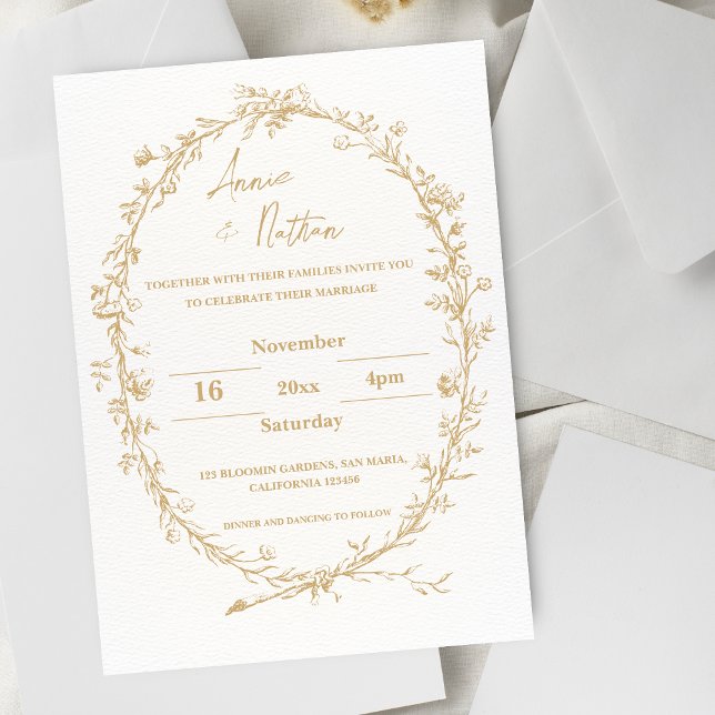 Faire-part de mariage de trame complexe Ornate Or (Gold Ornate Intricate Frame Wedding Invitation)