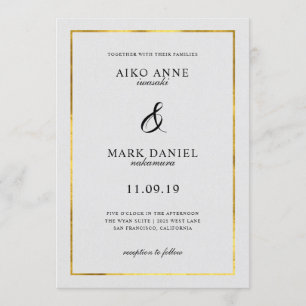 Faire-part de mariage de trame d'or solide