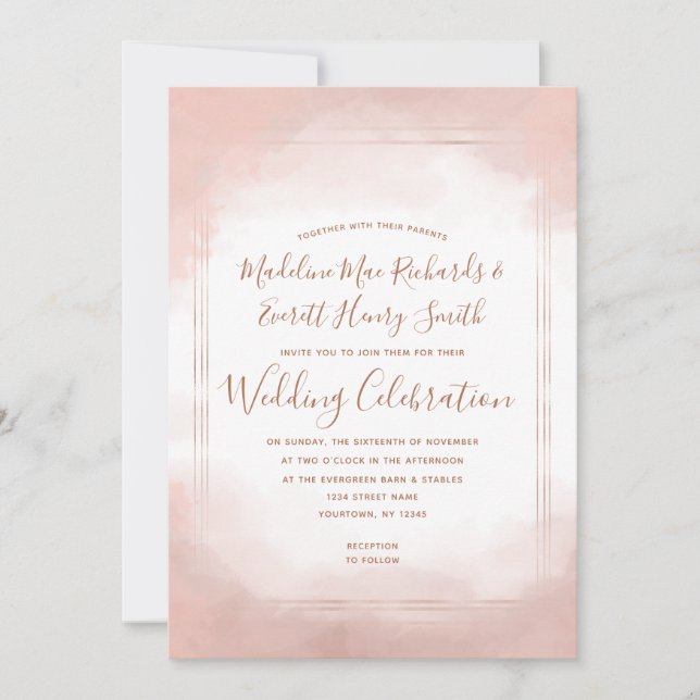 Faire-part de mariage de trame or rose et Rose (Devant)
