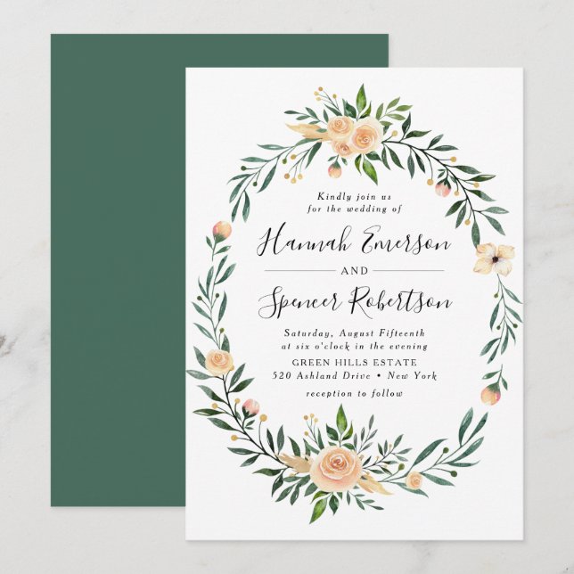 Faire-part de mariage de trame Rose de pêche (Devant / Derrière)