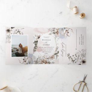 faire-part de mariage de tri floral argenté