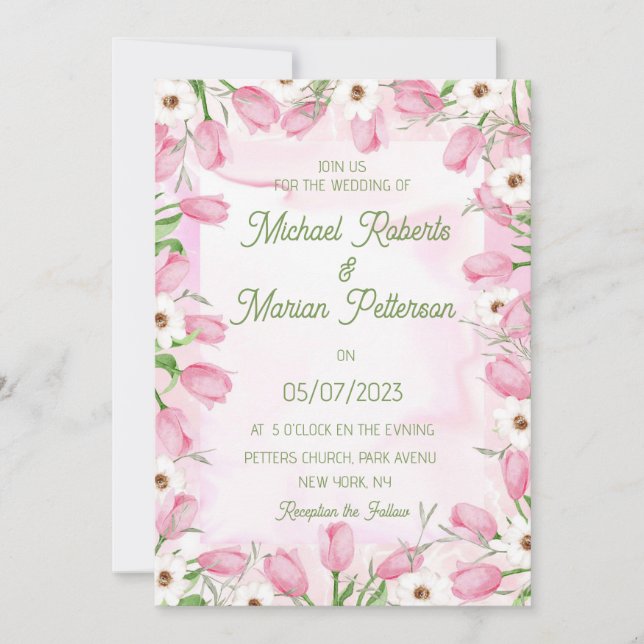 Faire-part de mariage de tulipes (Devant)