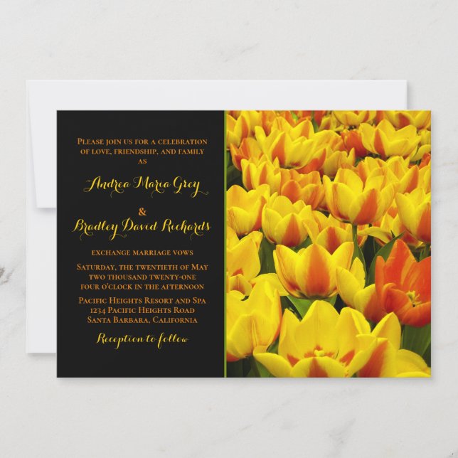 Faire-part de mariage de tulipes noires orange jau (Devant)