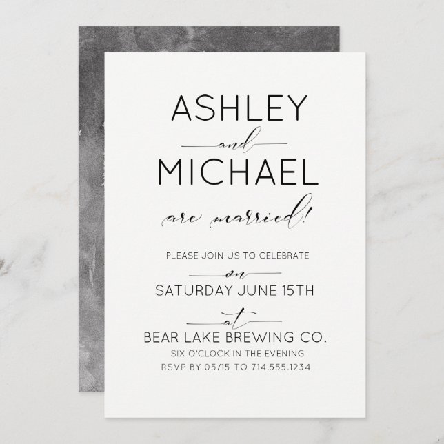 Faire-part de mariage de typographie Just Married (Devant / Derrière)