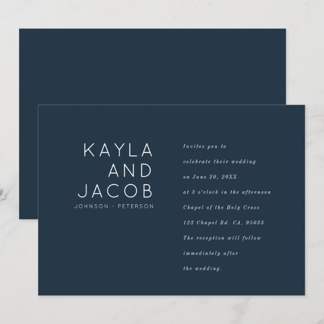 Faire-part de mariage de typographie moderne et mi (Devant / Derrière)