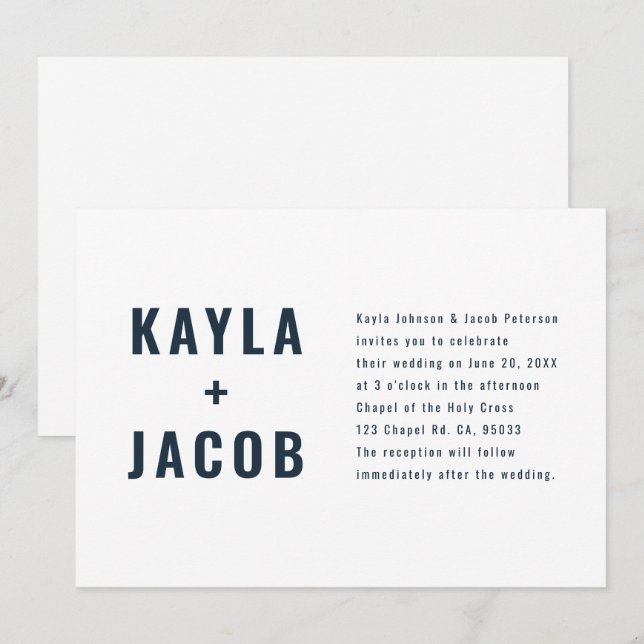 Faire-part de mariage de typographie moderne + min (Devant / Derrière)