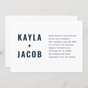 Faire-part de mariage de typographie moderne + min