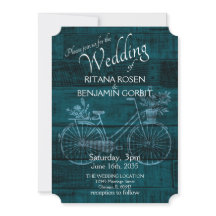 Faire-part de mariage de vélo bleu rustique