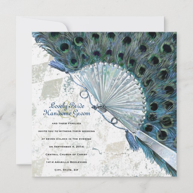Faire-part de mariage de ventilateur bleu ciel Vin (Devant)