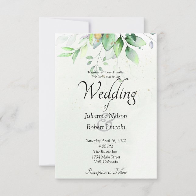 Faire-part de mariage de verdure aquarelle (Devant)