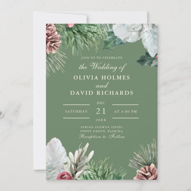 Faire-part de mariage de verdure d'hiver (Devant)