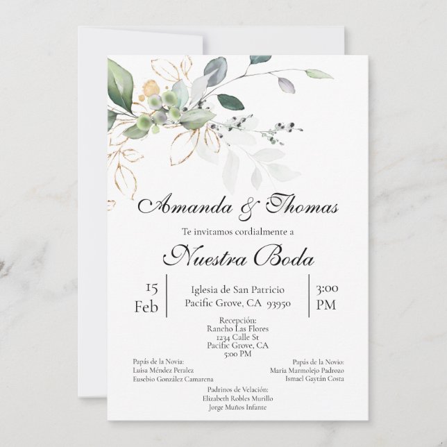 Faire-part de mariage de verdure espagnol (Devant)