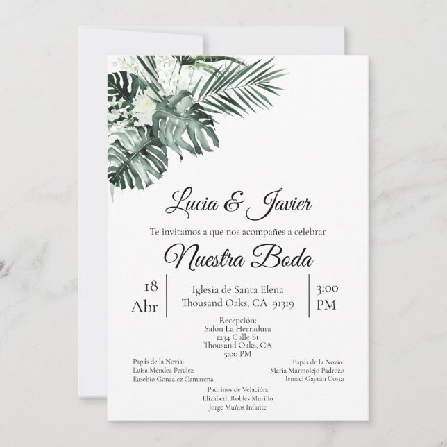 Faire-part de mariage de verdure espagnol (Devant)