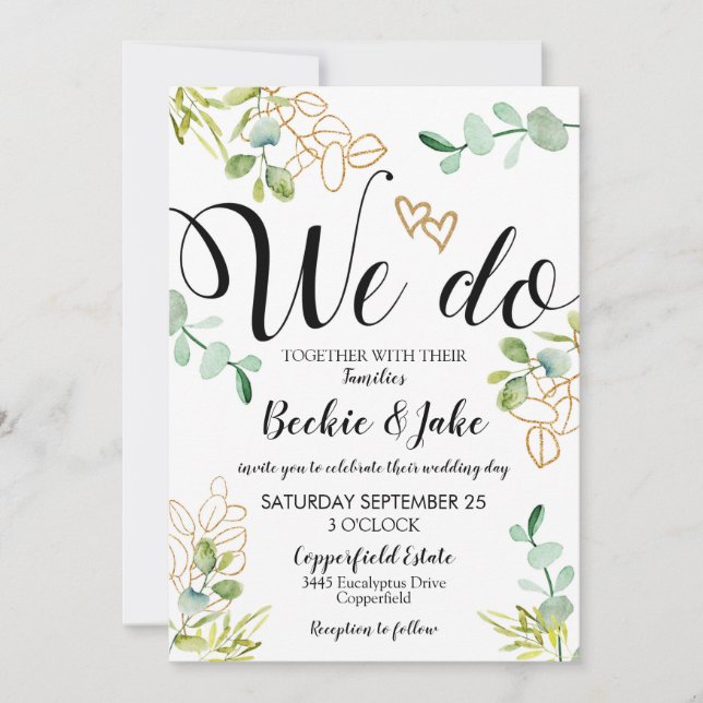 Faire-part de mariage de verdure Eucalyptus Nous f (Devant)