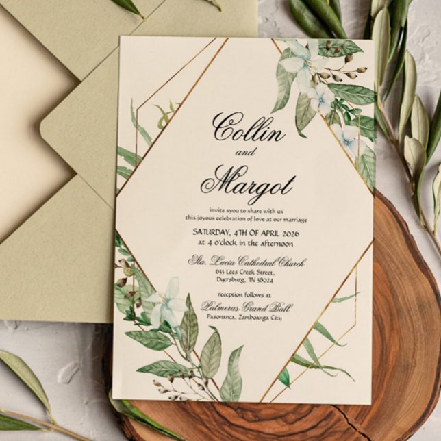 Faire-part de mariage de verdure géométrique (Créateur téléchargé)
