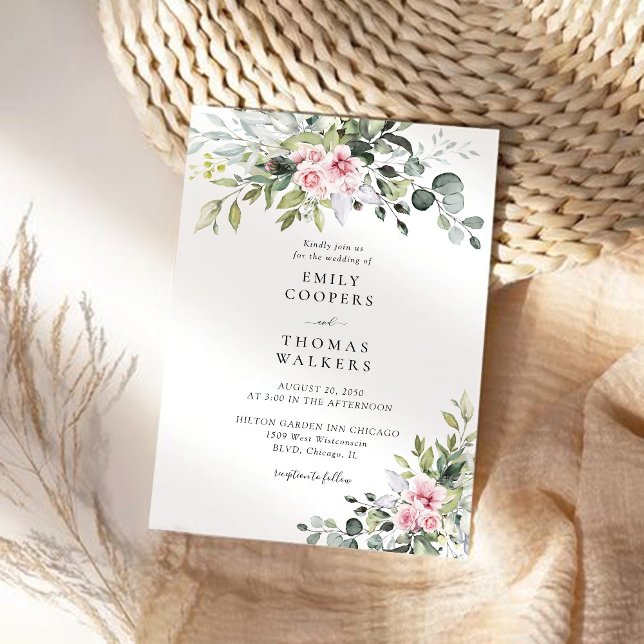 Faire-part de mariage de verdure rose pâle (Créateur téléchargé)