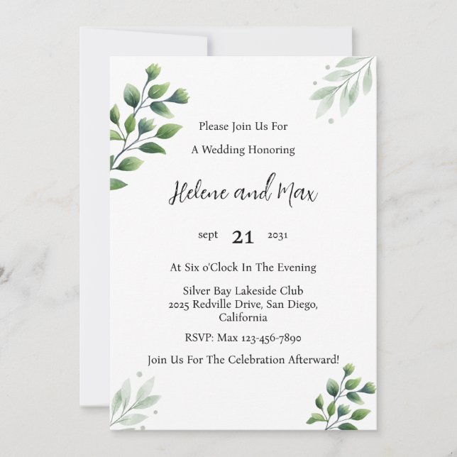Faire-part de mariage de verdure rustique (Devant)