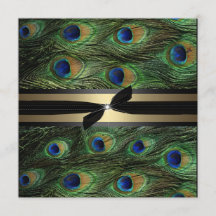 Faire-part de mariage de vert et d'or de paon